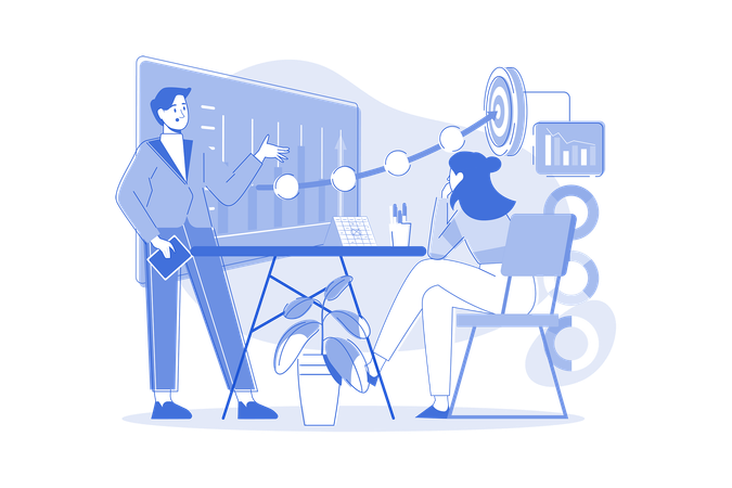 Male And Female Employee Working On Goal  Illustration