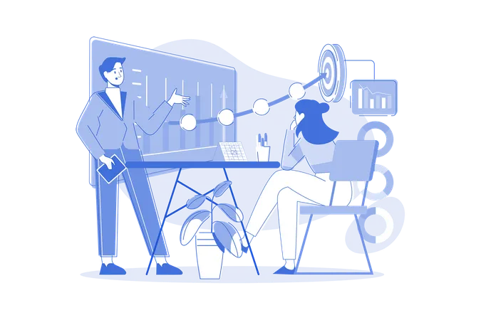 Male And Female Employee Working On Goal  Illustration