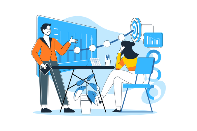 Male And Female Employee Working On Goal  Illustration