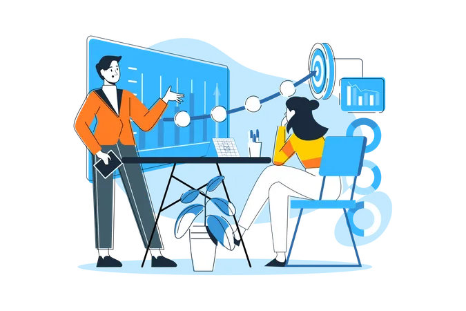 Male And Female Employee Working On Goal  Illustration