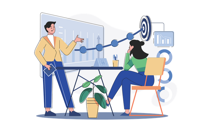 Male And Female Employee Working On Goal  Illustration