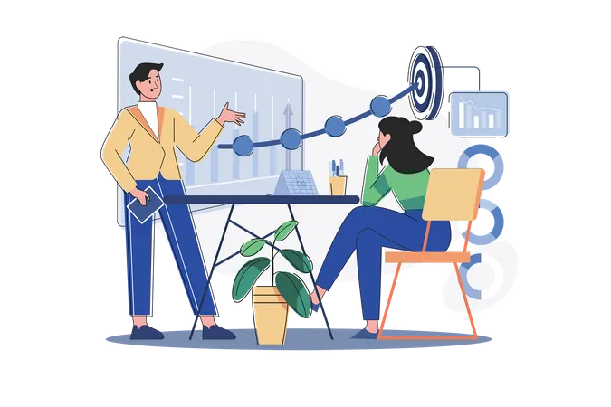 Male And Female Employee Working On Goal  Illustration