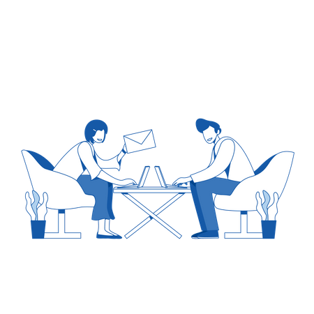 Male and female employee working on laptop  Illustration