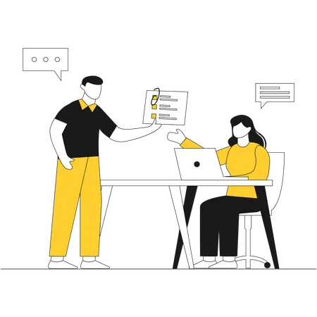 Male and female employee working on project  Illustration