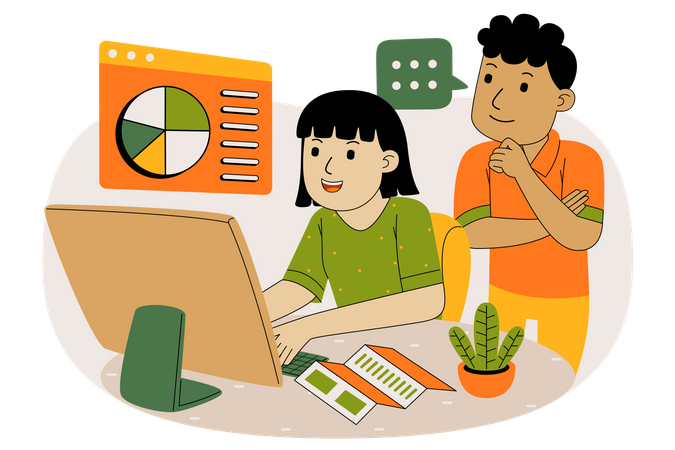 Male and female employee working together Illustration