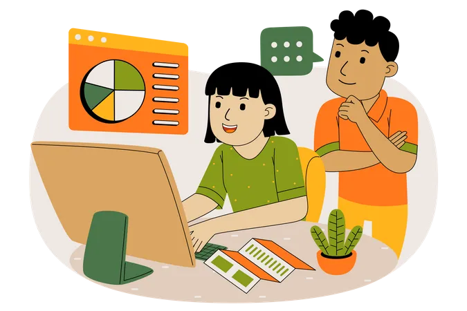 Male and female employee working together Illustration