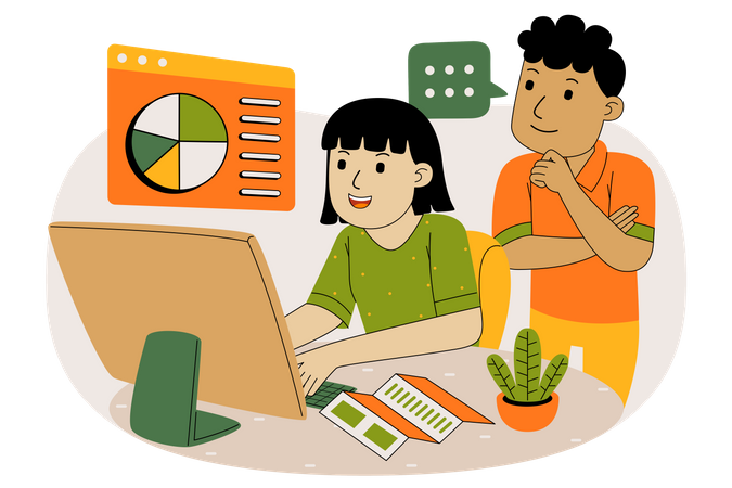 Male and female employee working together  Illustration