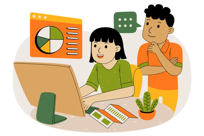 Male and female employee working together  Illustration