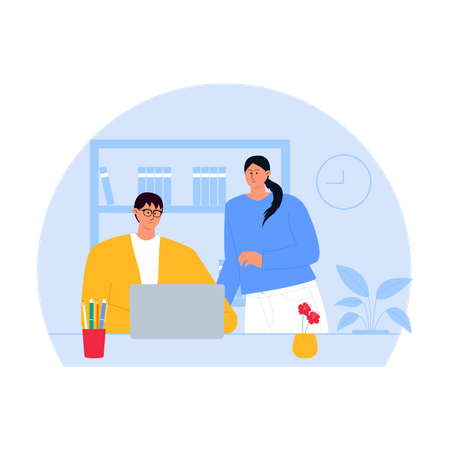 Male and female employees working in office  Illustration