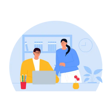 Male and female employees working in office  Illustration