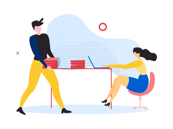 Male and female employees working in the office  Illustration