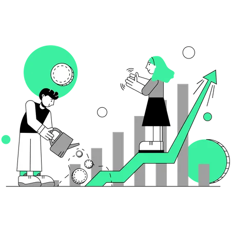 Male and female employees working on sales growth Illustration