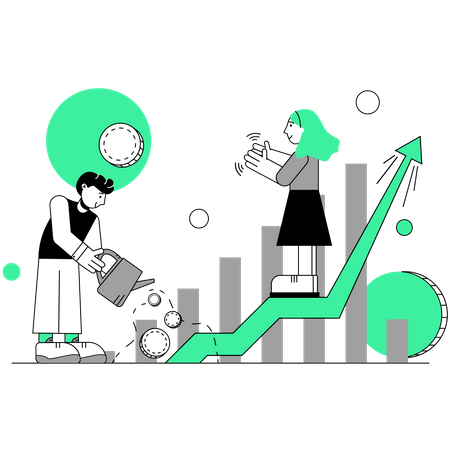 Male and female employees working on sales growth  Illustration