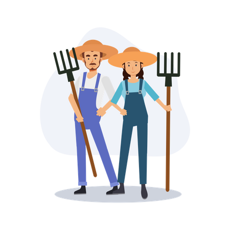 Male and female farmer is holding a rake  Illustration