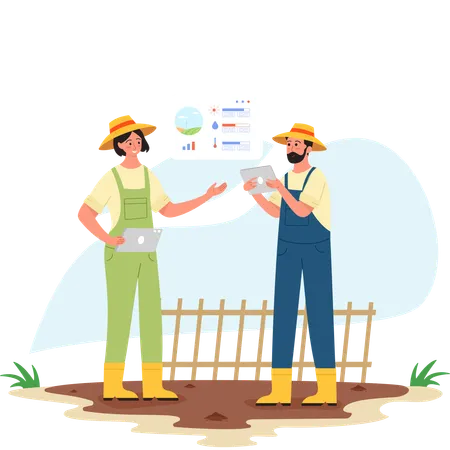 Male and Female farmers doing Smart Farming  Illustration