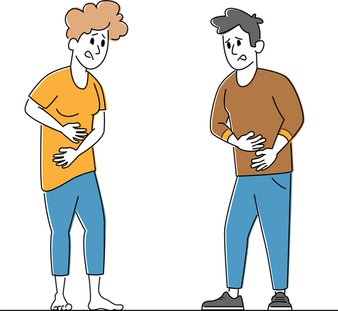 Male and Female Feeling Strong Abdominal Pain  Illustration