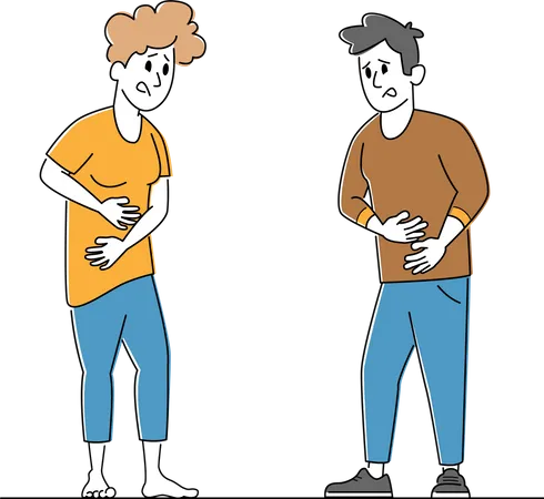Male and Female Feeling Strong Abdominal Pain Illustration