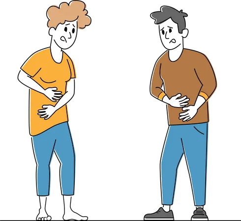 Male and Female Feeling Strong Abdominal Pain  Illustration