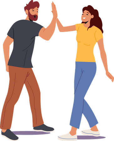 Male and Female Giving High Five Illustration