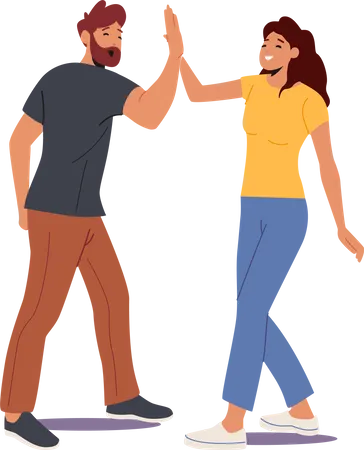 Male and Female Giving High Five  Illustration