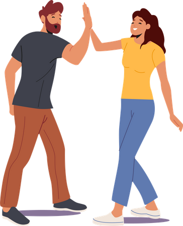 Male and Female Giving High Five  Illustration