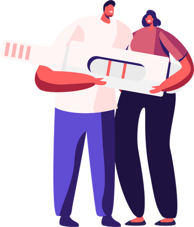 Male and Female Holding Pregnancy Test with Positive Result Illustration