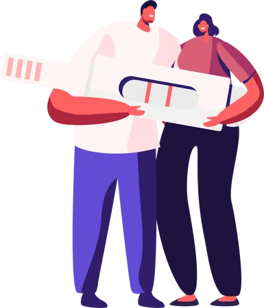 Male and Female Holding Pregnancy Test with Positive Result  Illustration