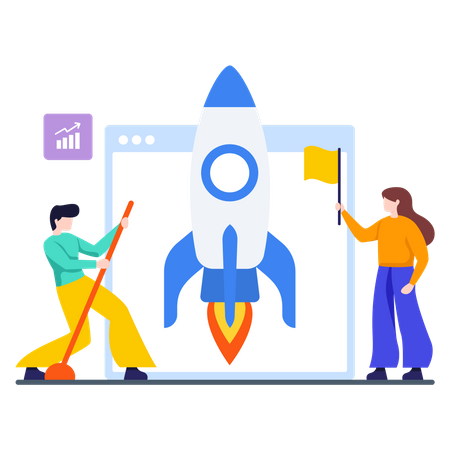Male and female launching product Illustration