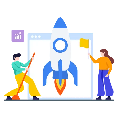 Male and female launching product Illustration