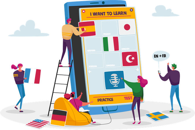 Male and Female Learning Foreign Language Courses  Illustration
