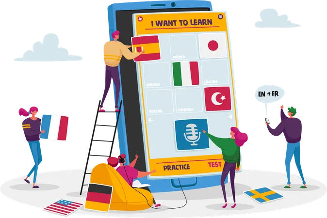 Male and Female Learning Foreign Language Courses  Illustration