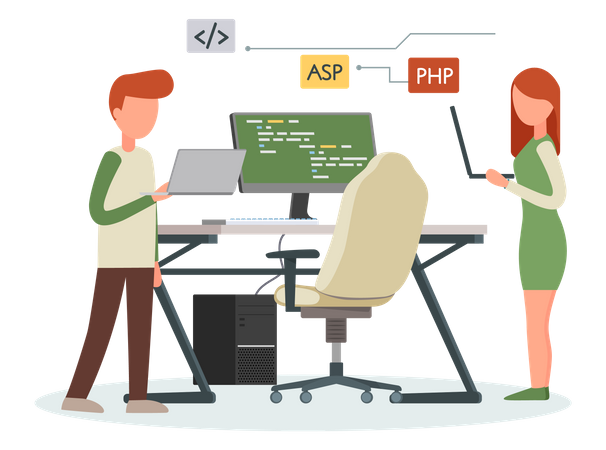 Male and female programmer working together  Illustration