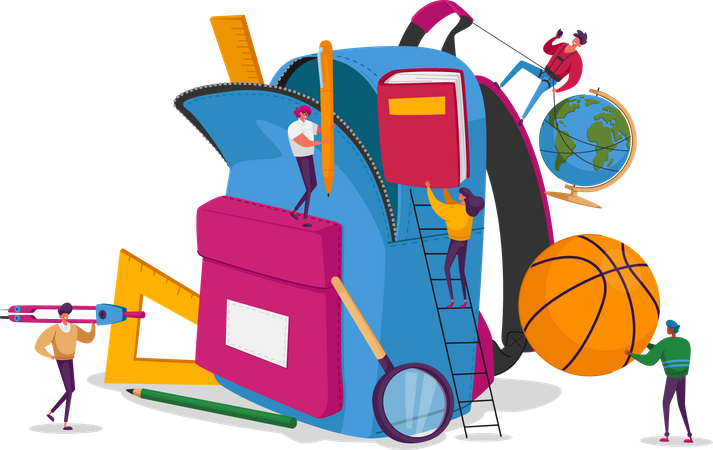 Male and Female Put in Backpack Educational Tools Illustration