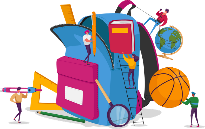 Male and Female Put in Backpack Educational Tools  Illustration