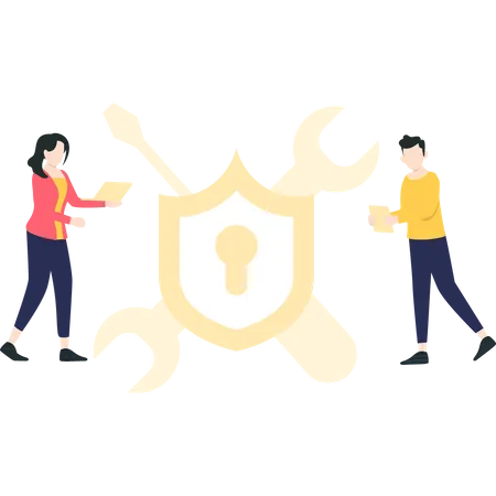 Male and female security developers Illustration
