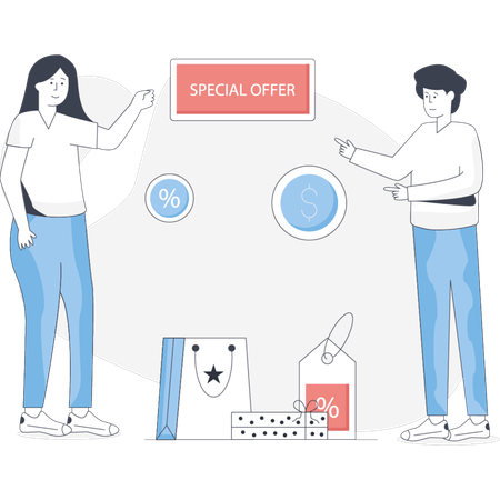 Male and female  showing special sale  Illustration