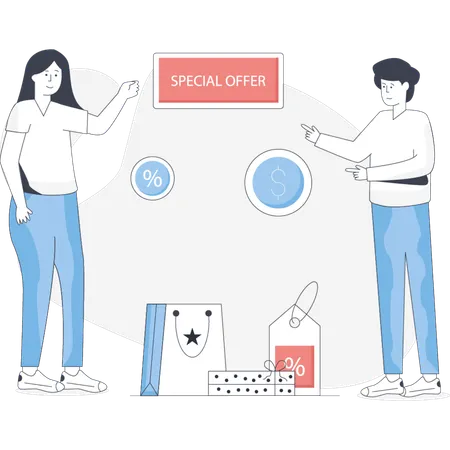 Male and female  showing special sale  Illustration