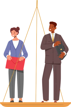 Male and Female Stand on Scales  Illustration