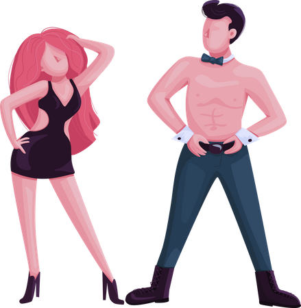 Male and female strip dancer Illustration