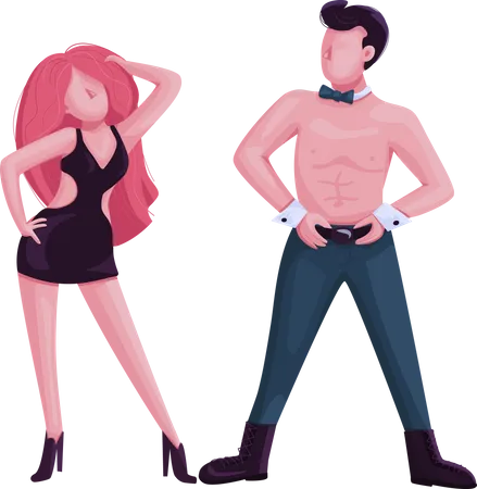 Male and female strip dancer  Illustration