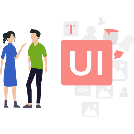 Male and female talking about ui ux design  일러스트레이션