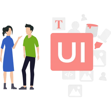 Male and female talking about ui ux design  Illustration