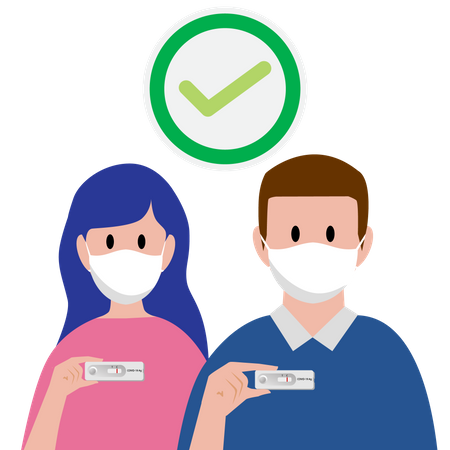 Male And Female using Rapid Antigen Test kit  Illustration