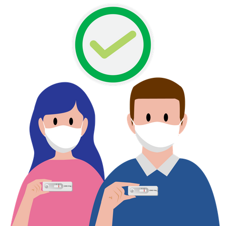 Male And Female using Rapid Antigen Test kit  일러스트레이션
