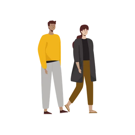 Male and female walking in autumn clothes Illustration