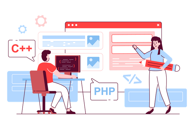 Male and female web developer  Illustration