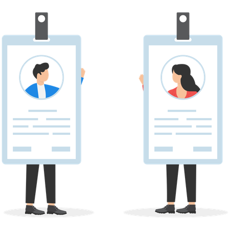 Male and female with id cards  Illustration