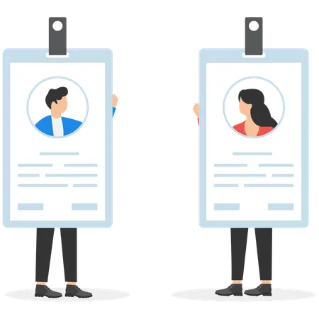 Male and female with id cards  Illustration