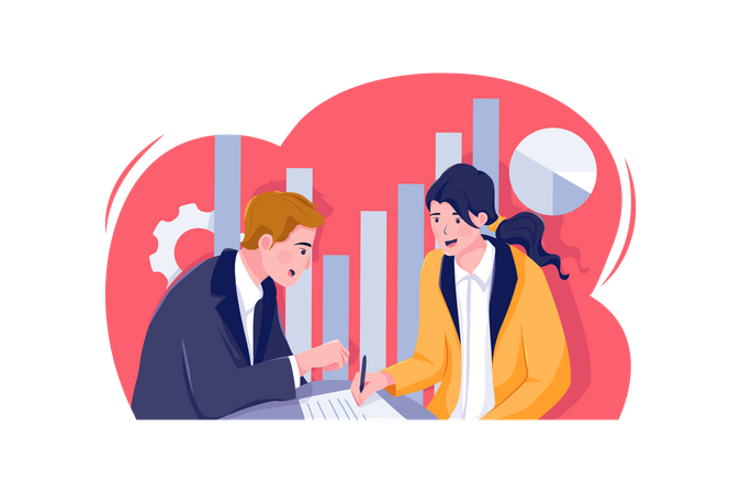 Male and female working on startup idea Illustration