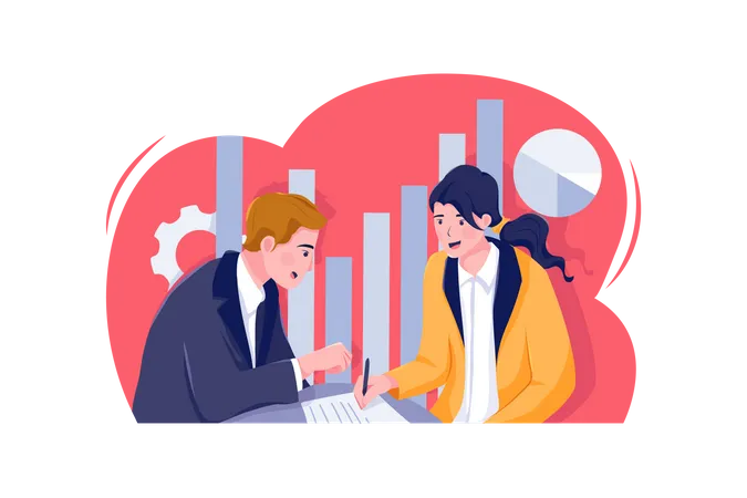 Male and female working on startup idea  Illustration